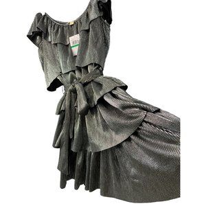 Michael Kors Size Large Silver Tiered Dress NWT Off Shoulder 6597 Metalic Mini